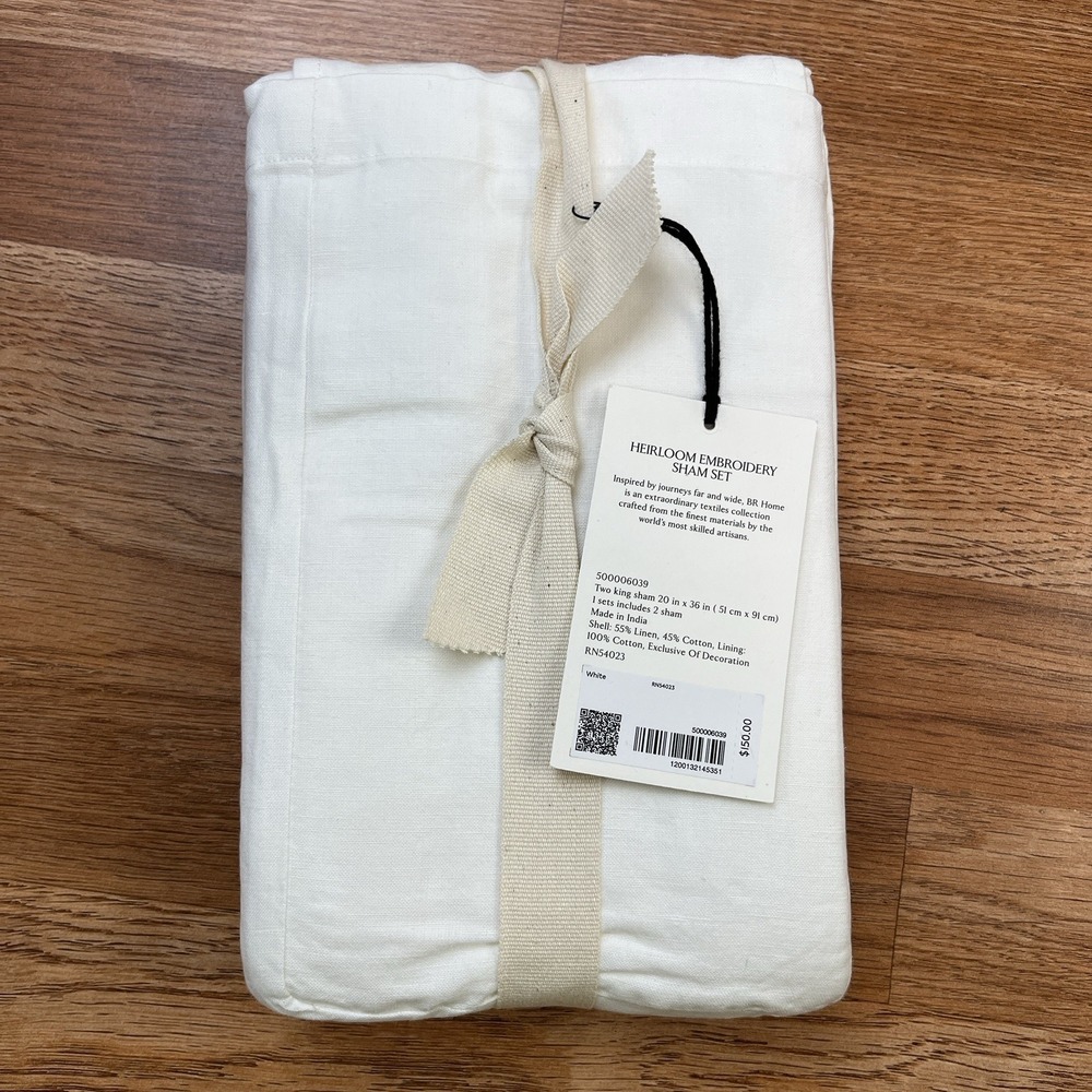 Banana Republic Home Heirloom Embroidery King Pillow Shams,‎ White 2 Piece NEW